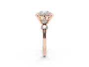 Cushion Cut Floral Engagement Ring Setting | Petal Frame and Side Stones | Rose Gold
