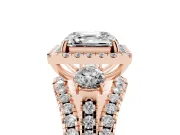 Asscher Cut Halo Split Shank Engagement Ring Setting | Round Side Stones | Rose Gold