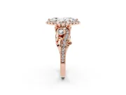 Marquise Cut Diamond Halo Ring Set in Rose gold with Milgrain Pavé Band and Prong Setting