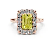 Emerald Cut Claw Corner Halo Engagement Ring Setting for a Fancy Yellow Lab-Grown Diamond | Slim Plain Band | Rose Gold