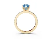 Fancy Blue Cushion Cut Diamond Solitaire Set in Yellow gold with Round Pavé Band and Prong Setting