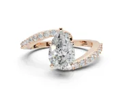 Pear-Shaped Bypass Pavé Solitaire Engagement Ring Setting | Swirl Band | Rose Gold