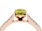 Fancy Yellow Emerald Cut Diamond Solitaire Engagement Ring Set in Rose gold with Delicate Pavé Band and Prong Setting