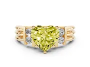 Fancy Yellow Three-Stone Heart Cut Diamond Channel Set Ring Set in Yellow gold with Bar Prongs