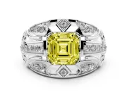 Asscher Cut Art Deco Engagement Ring Setting for a Fancy Yellow Lab-Grown Diamond | Platinum