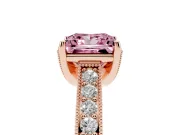 Princess Cut Hidden Halo Engagement Ring Setting for a Fancy Pink Lab-Grown Diamond | Milgrain Pave | Rose Gold