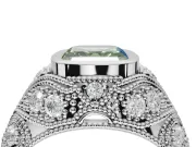 Asscher Cut Vintage Bezel Engagement Ring Setting for a Fancy Green Lab-Grown Diamond | Platinum