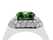 Fancy Green Asscher Cut Diamond Halo Engagement Ring Set in Silver with Solitaire Band and Prong Setting