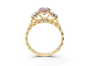 Fancy Pink Oval Cut Diamond Three-Stone Ring Set in Yellow gold with Braided Band