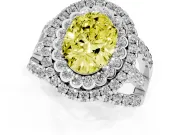 Oval Double Halo Engagement Ring Setting for a Fancy Yellow Lab-Grown Diamond | Pave Split Shank | Sterling Silver