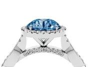 Round Halo Engagement Ring Setting for a Fancy Blue Lab-Grown Diamond | Pavé Twist Band | White Gold