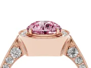 Round Milgrain Halo Engagement Ring Setting for a Fancy Pink Lab-Grown Diamond | Side Stones | Rose Gold