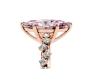 Fancy Pink Marquise Cut Diamond Solitaire Vine Band Ring Set in Rose gold with Round Accents and Prong Setting