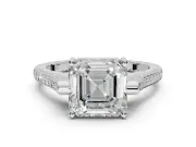 Asscher Cut Vintage Cathedral Engagement Ring Setting | Carved Band | Platinum