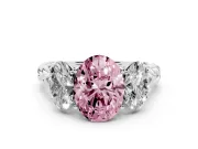 Fancy Pink Oval Cut Diamond Three-Stone Ring Set in Silver with Braided Band