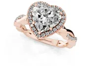 Heart-Shaped Twisted Halo Engagement Ring Setting | Pavé and Plain Strands | Rose Gold