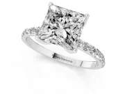 Princess Cut Pave Solitaire Engagement Ring Setting | Fine Line Pave Band | Platinum