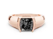 Princess Cut Half Bezel Solitaire Engagement Ring Setting for a Black Center | Wide Band | Rose Gold