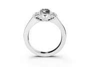 Fancy Black Three-Stone Pear Cut Diamond Ring Set in Platinum with Matching Prong Settings and Plain Band