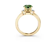 Fancy Green Three-Stone Round Cut Diamond Ring Set in Yellow gold with Prong Setting and Plain Band