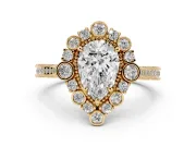 Pear-Shaped Vintage Scalloped Halo Engagement Ring Setting | Milgrain Pavé Band | Yellow Gold