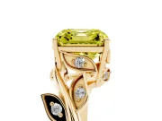 Asscher Cut Twisted Bypass Engagement Ring Setting for a Fancy Yellow Lab-Grown Diamond | Accented Leaves | Yellow Gold