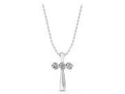 Round Lab-Grown Diamond Three-Stone Cross Pendant Necklace | Stone Crossbar | Sterling Silver