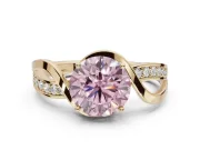 Round Bypass Solitaire Engagement Ring Setting for a Fancy Pink Lab-Grown Diamond | Pavé and Plain Strands | Yellow Gold
