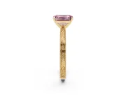 Fancy Pink Emerald Cut Diamond Solitaire Milgrain Engraved Band Set in Yellow gold with Prong Setting