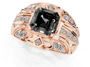 Asscher Cut Art Deco Graduated Engagement Ring Setting for a Black Center | Split Shank | Rose Gold