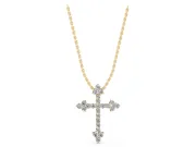 Round Lab-Grown Diamond Cross Pendant Necklace | Trefoil Tips | Yellow Gold