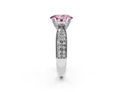 Fancy Pink Oval Cut Diamond Solitaire Ring Set in Platinum with Milgrain Double Row Round Pavé Band