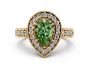 Pear-Shaped Milgrain Halo Engagement Ring Setting for a Fancy Green Lab-Grown Diamond | Carved Leaf Detail | Yellow Gold