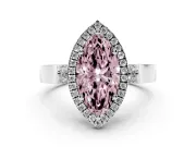 Fancy Pink Marquise Cut Diamond Halo Ring Set in Platinum with Pavé-Lined Split Shank Band