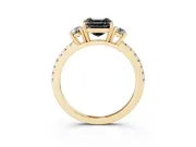 Asscher Cut Three Stone Engagement Ring Setting for a Black Center | Pavé Shoulders | Yellow Gold