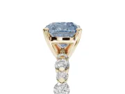 Cushion Cut Pavé Engagement Ring Setting for a Fancy Blue Lab-Grown Diamond | Alternating Accents | Yellow Gold