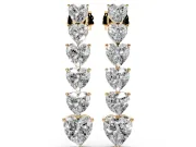 Heart Lab-Grown Diamond Graduated Linear Drop Earrings | Six Stacked Hearts | Yellow Gold
