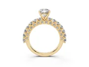 Cushion Cut Shared Prong Engagement Ring Setting | Two-Row Band | Yellow Gold