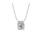 Round Lab-Grown Diamond Octagonal Halo Pendant Necklace | Pavé Bar Bail | White Gold