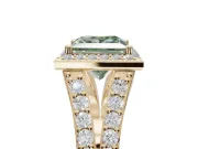 Princess Cut Halo Pavé Engagement Ring Setting for a Fancy Green Lab-Grown Diamond | Narrow Split Shank | Yellow Gold