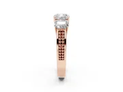 Cushion Cut Three Stone Engagement Ring Setting | Beaded Shoulders | Rose Gold