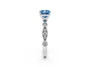 Fancy Blue Cushion Cut Diamond Solitaire Engagement Ring Set in Silver with Milgrain Bezel Accent Band