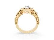 Pear Cut Diamond Halo Ring Set in Yellow gold with Round Accent Halo, Pavé Band and Prong Setting