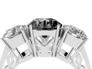 Round Three Stone Engagement Ring Setting for a Black Center | Beaded Shoulders | White Gold
