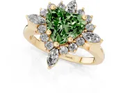 Fancy Green Heart Cut Diamond Cluster Halo Ring Set in Yellow gold with Marquise and Round Accents