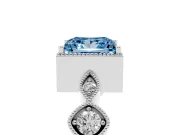 Fancy Blue Princess Cut Diamond Vintage-Inspired Milgrain Ring Set in Platinum with Marquise Stations of Round Accents