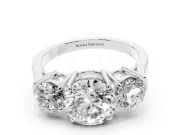 Round Three Stone Engagement Ring Setting | Round Side Stones and Open Baskets | Platinum