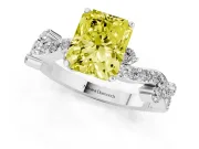 Fancy Yellow Radiant Cut Diamond Solitaire Twisted Band Set in White gold with Pavé Setting