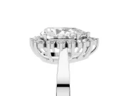 Pear Cut Diamond Halo Ring Set in Silver with Round Halo and Smooth Solitaire Band