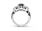 Fancy Black Round Cut Lab-Grown Diamond Three-Stone Ring Set in White Gold with Channel-Set Band and Prong Setting